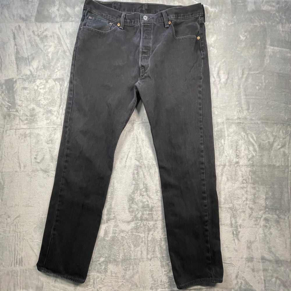 Levi's 501 Black Denim Jeans Mens Relaxed Fit Button Fly Size 38x34